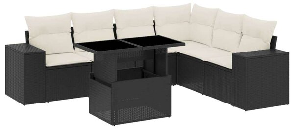 Polyrattan Kerti Ülőgarnitúra - 7 részes - Fekete