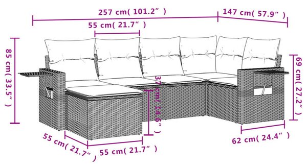 VidaXL Polyrattan Kerti Ülőgarnitúra - 6 részes - Barna