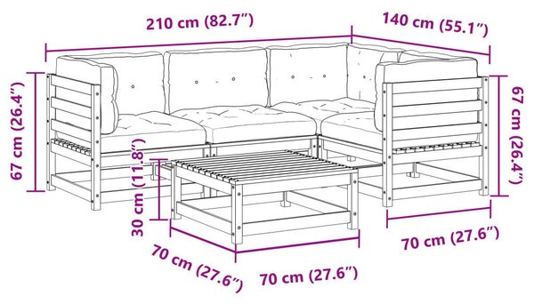 VidaXL Kültéri Ülőgarnitúra - 5 részes - Tömör Fenyőfa