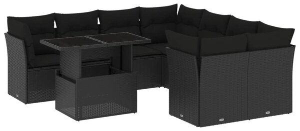 VidaXL Polyrattan Kerti Ülőgarnitúra - 9 részes - Fekete