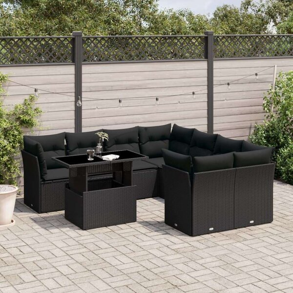VidaXL Polyrattan Kerti Ülőgarnitúra - 9 részes - Fekete