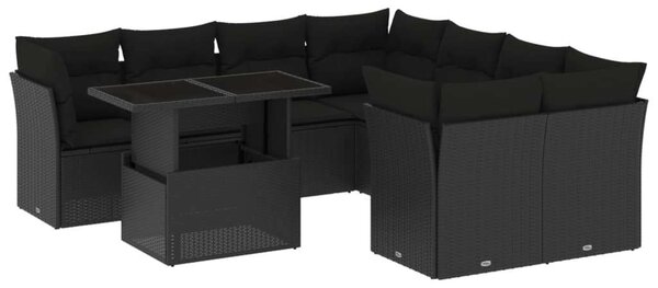 VidaXL Polyrattan Kerti Ülőgarnitúra - 9 részes - Fekete