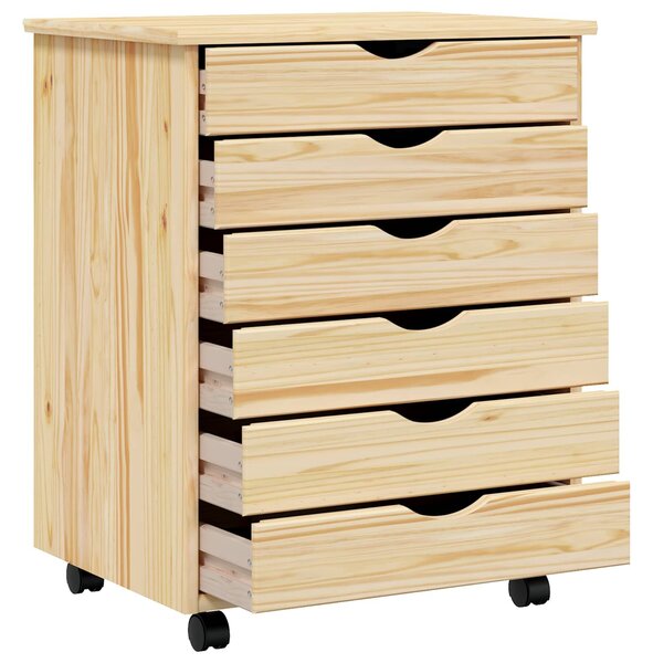 VidaXL Görgős szekrény fiókokkal MOSS 53 x 39 x 65,5 cm Tömör fenyőfa