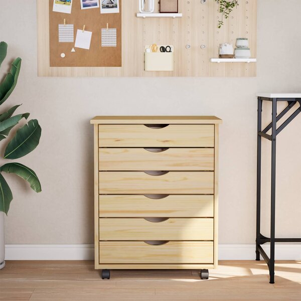 VidaXL Görgős szekrény fiókokkal MOSS 53 x 39 x 65,5 cm Tömör fenyőfa