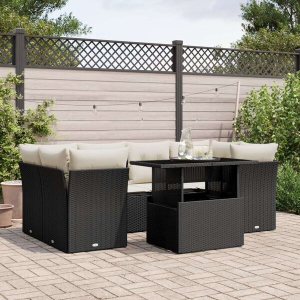 VidaXL Polyrattan Kerti Ülőgarnitúra - 7 részes - Fekete