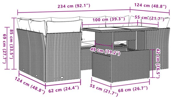 VidaXL Polyrattan Kerti Ülőgarnitúra - 7 részes - Fekete