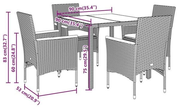 VidaXL 5 részes Kerti Étkezőgarnitúra - Bézs Polyrattan