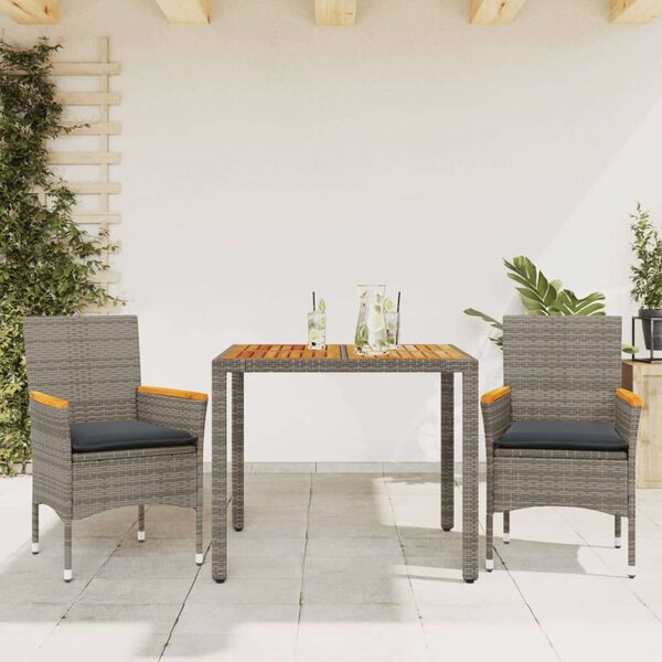 VidaXL Kerti Étkezőgarnitúra - 3 részes - Polyrattan - Szürke