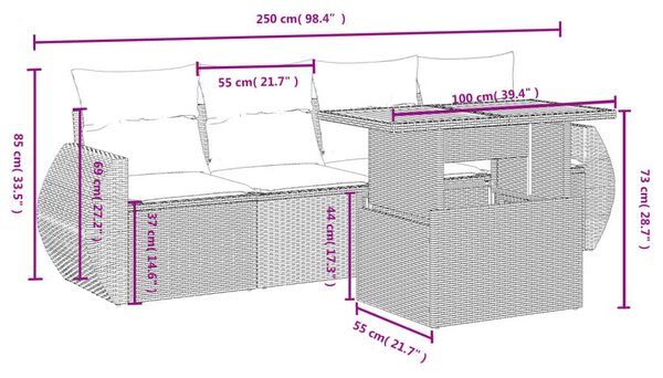 Polyrattan Kerti Ülőgarnitúra - 5 részes - Bézs