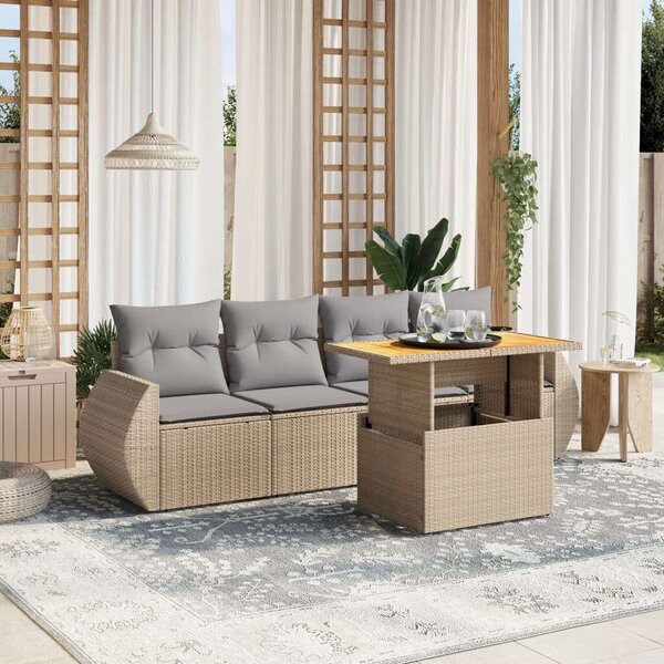 Polyrattan Kerti Ülőgarnitúra - 5 részes - Bézs