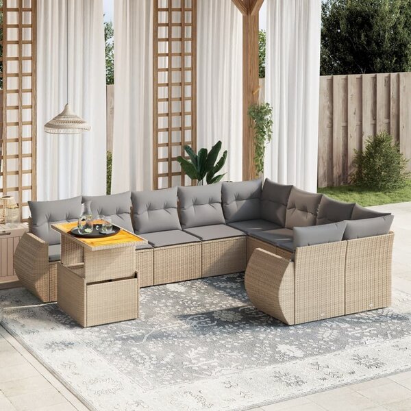 VidaXL Polyrattan Kerti Ülőgarnitúra - 10 részes - Bézs
