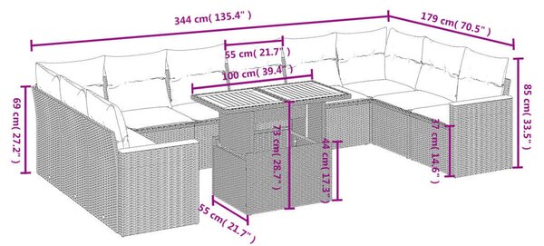 VidaXL Polyrattan Kerti Ülőgarnitúra - 11 részes - Bézs
