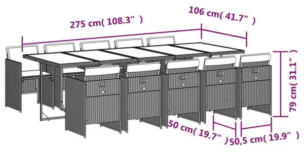 VidaXL 11 Fős Kerti Étkezőgarnitúra - Polyrattan - Fekete