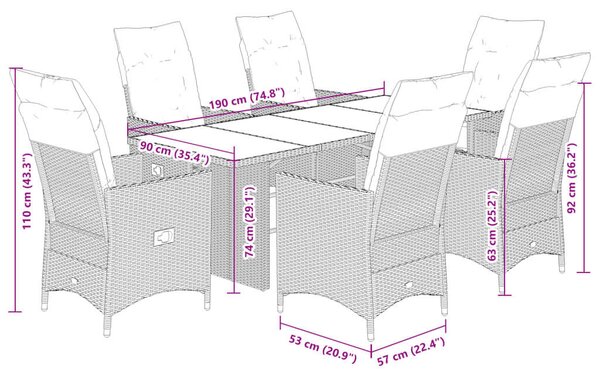 VidaXL Polyrattan Kerti Étkezőgarnitúra - 7 részes, Szürke