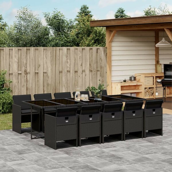Polyrattan Kerti Étkezőgarnitúra - 11 Fős - Fekete