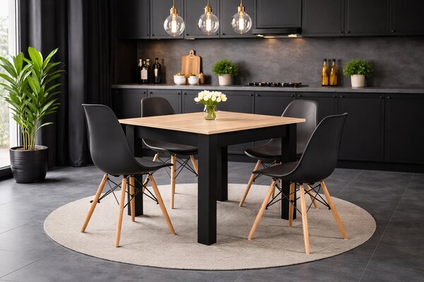 Étkezőasztal szett: NP 120×80 cm artisan/fekete + 4 db OSAKA szék fekete/natúr láb
