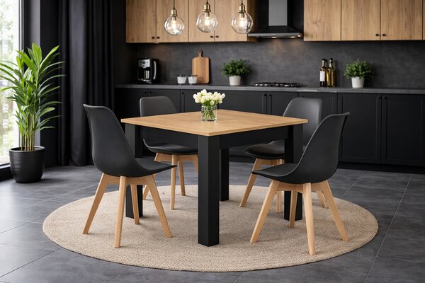 Étkezőasztal szett: NP 80×80 cm artisan/fekete + 4 db OSLO szék fekete/natúr láb