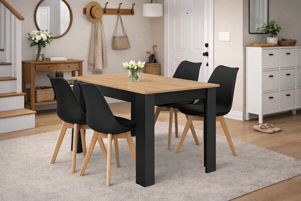 Étkezőasztal szett: NP 120×80 cm artisan/fekete + 4 db OSLO szék fekete/natúr láb