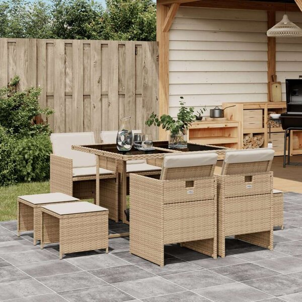 VidaXL Polyrattan Kerti Étkezőgarnitúra - 9 részes - Bézs