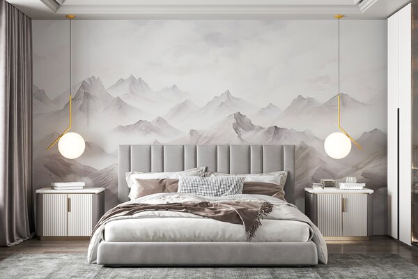 Fotótapéta Hegyek felhőkkel, akvarell, lágy szürke színekkel, Panoráma fotótapéta, w01790v1 : Uwalls.hu