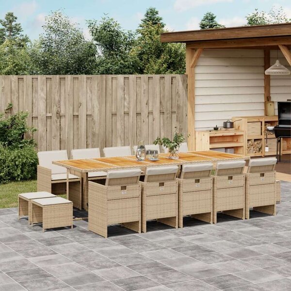 VidaXL Polyrattan Kerti Étkezőgarnitúra - 15 részes - Bézs