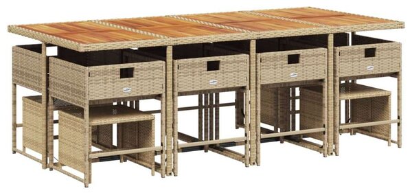 VidaXL Kerti Étkezőgarnitúra - Polyrattan - 13 részes - Bézs