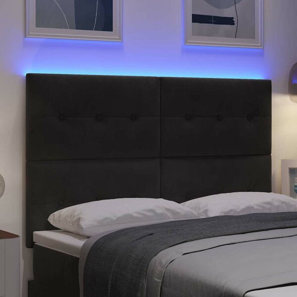 VidaXL LED ágytámla LED szalagokkal Fekete 144 cm Bársony