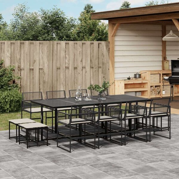 VidaXL 13 részes fekete polyrattan kerti ülőgarnitúra párnákkal