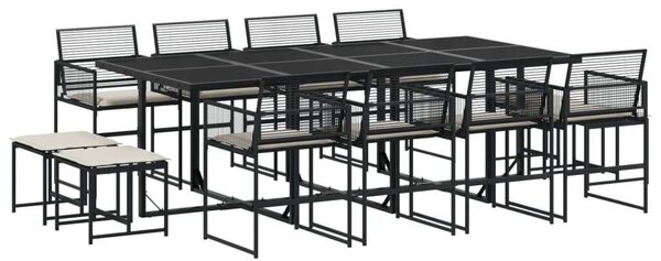 VidaXL 13 részes fekete polyrattan kerti ülőgarnitúra párnákkal