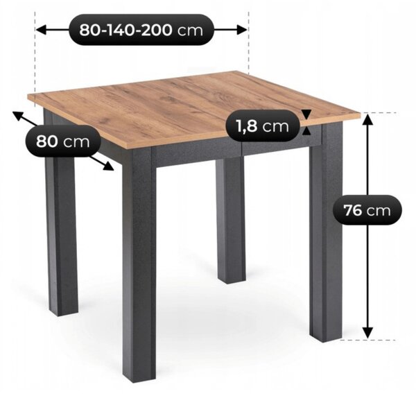 Kihúzható étkezőasztal 80–200 cm méretben, craft tölgy/fekete színben BEN