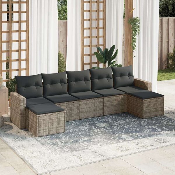 VidaXL Polyrattan Kerti Ülőgarnitúra - 7 részes - Szürke