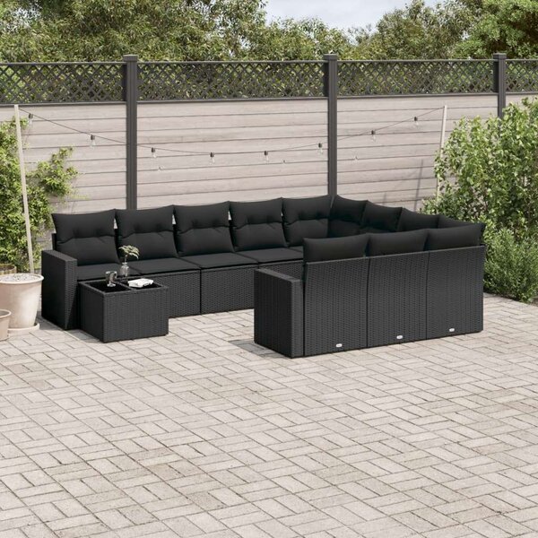 VidaXL Polyrattan Kerti Ülőgarnitúra - 11 részes - Fekete