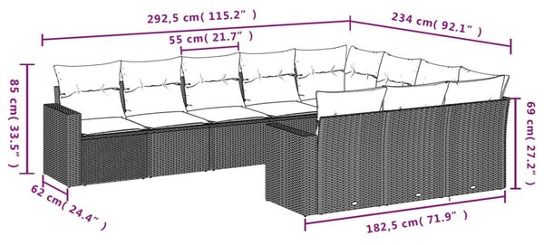 VidaXL Polyrattan Kerti Ülőgarnitúra - 10 részes - Szürke