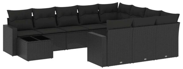 VidaXL Polyrattan Kerti Ülőgarnitúra - 11 részes - Fekete