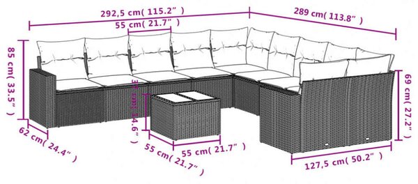 VidaXL Polyrattan Kerti Ülőgarnitúra - 11 részes - Fekete