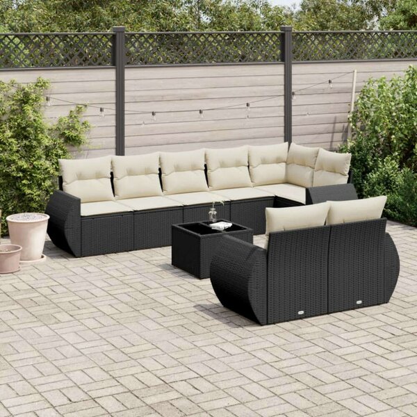 VidaXL Polyrattan Kerti Ülőgarnitúra - 9 részes - Fekete