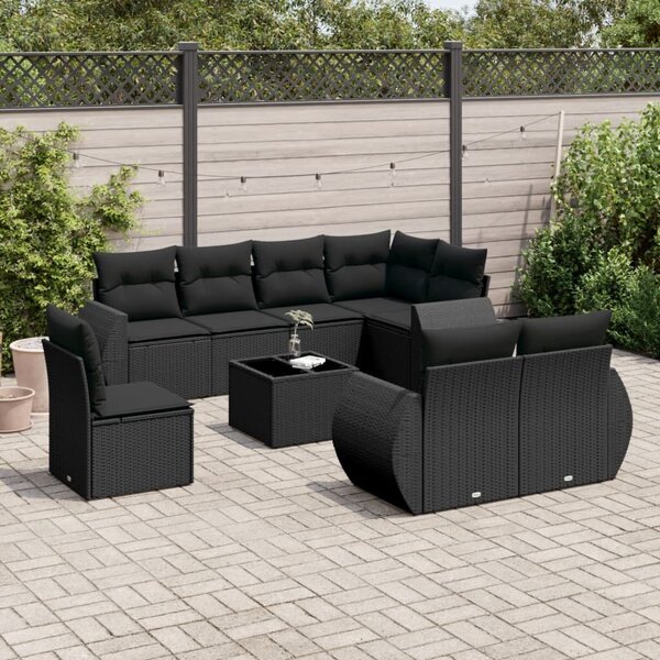 VidaXL 9 részes Polyrattan Kerti Ülőgarnitúra - Fekete