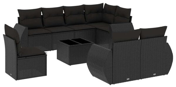 VidaXL 9 részes Polyrattan Kerti Ülőgarnitúra - Fekete