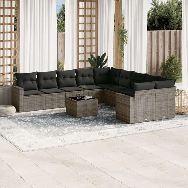VidaXL Polyrattan Kerti Ülőgarnitúra - 11 részes - Szürke