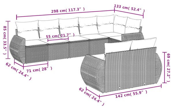 VidaXL 8 részes bézs polyrattan kerti ülőgarnitúra párnával