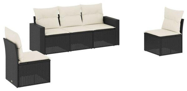 VidaXL 5 részes fekete polyrattan kerti kanapészett párnákkal