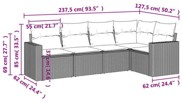 VidaXL 5 részes bézs polyrattan kerti ülőgarnitúra párnákkal