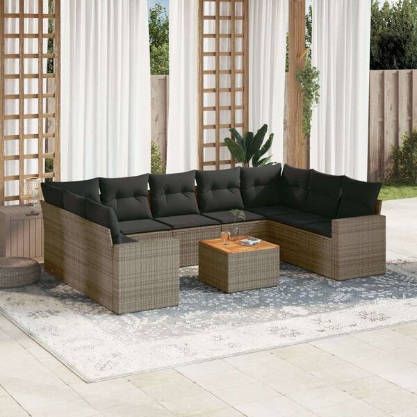 VidaXL Polyrattan Kerti Ülőgarnitúra - 10 részes - Szürke
