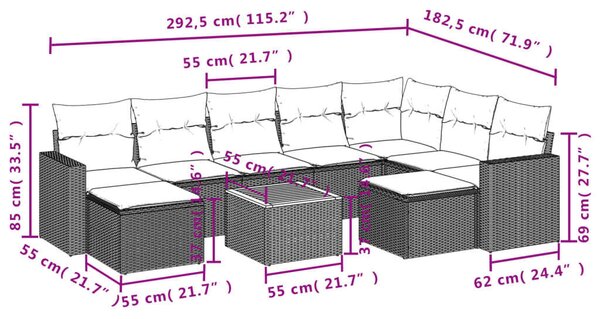 VidaXL Polyrattan Kerti Ülőgarnitúra - 10 részes - Fekete