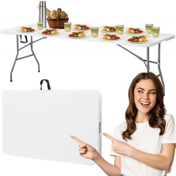 Springos összecsukható kerti asztal, 240cm, fehér