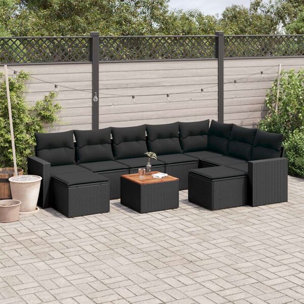 VidaXL Polyrattan Kerti Ülőgarnitúra - 10 részes - Fekete