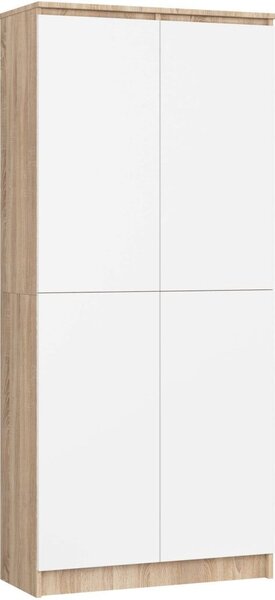 Polc 8 polccal, 16 mm-es laminált forgácslap, 80x35x180 cm, sonoma tölgy és fehér