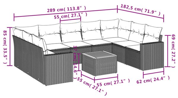 VidaXL Polyrattan Kerti Ülőgarnitúra - 10 részes - Bézs