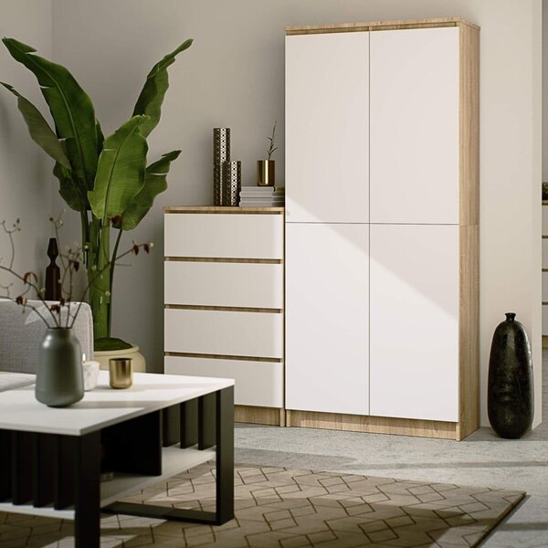 Polc 8 polccal, 16 mm-es laminált forgácslap, 80x35x180 cm, sonoma tölgy és fehér