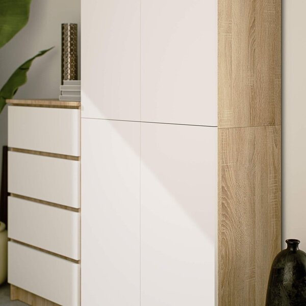 Polc 8 polccal, 16 mm-es laminált forgácslap, 80x35x180 cm, sonoma tölgy és fehér
